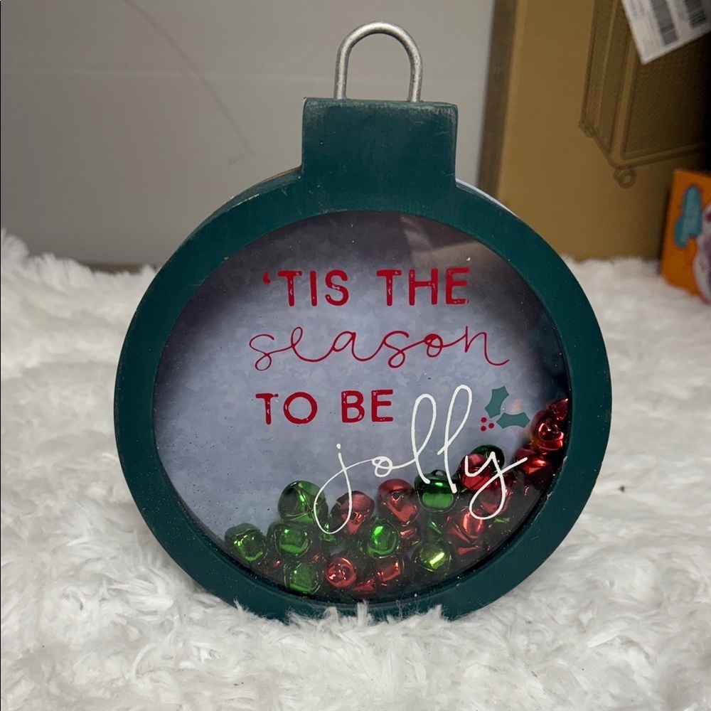Festive Green and Red Holiday Ornament filled with jingle bells